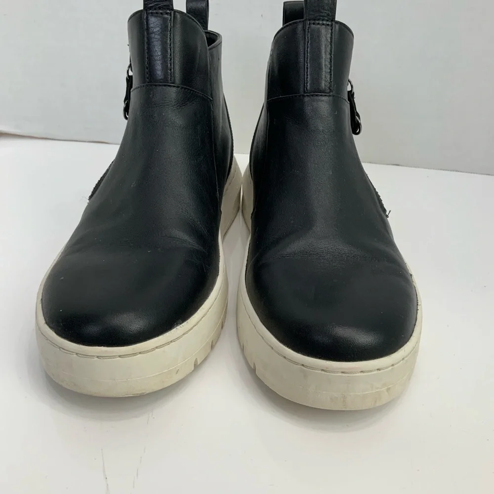 Vionic Sz 6 Brinkely Black Leather Sneaker Boots Platform Booties Zipper Casual
